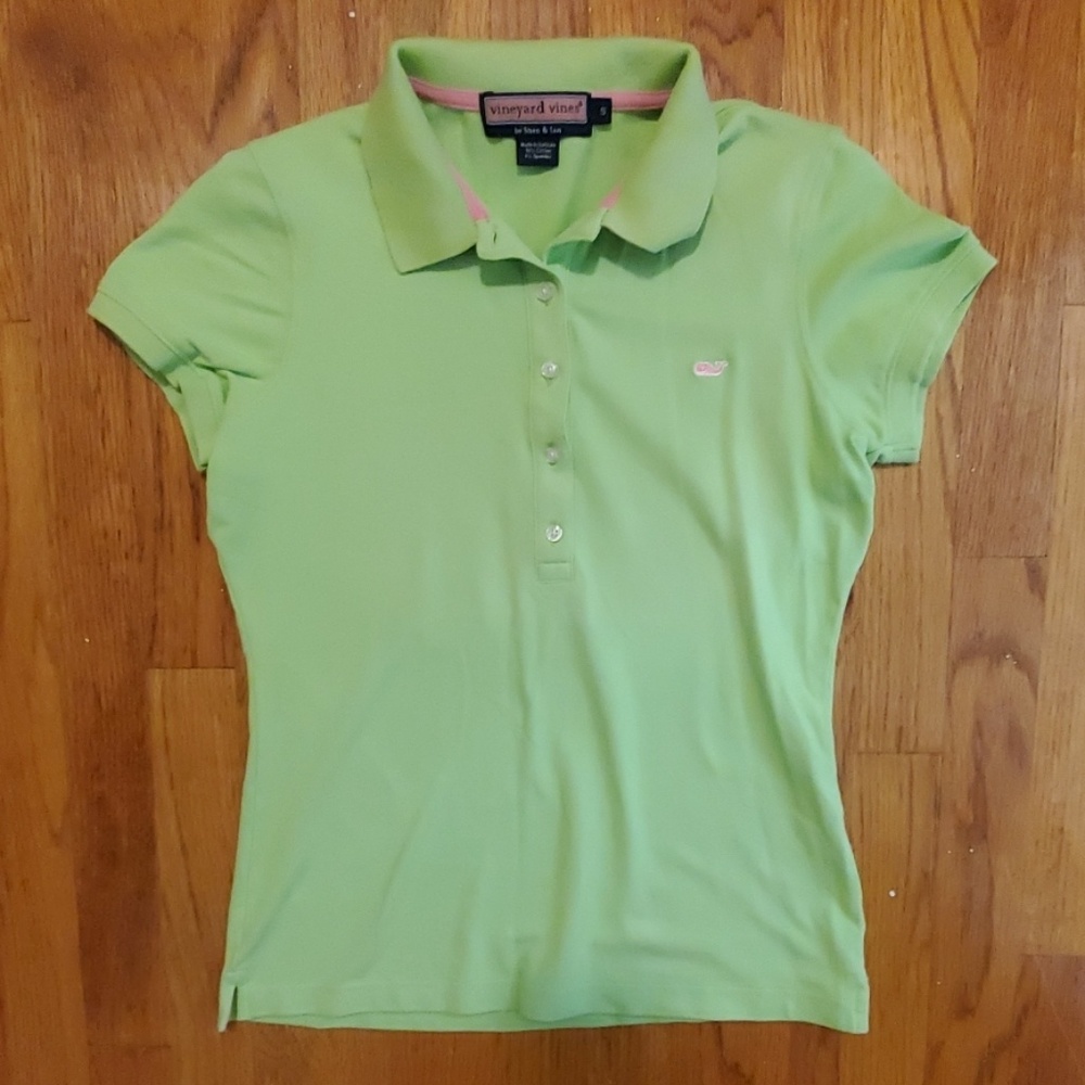 Vineyard Vines S Girls Green and Pink Golf Shirt